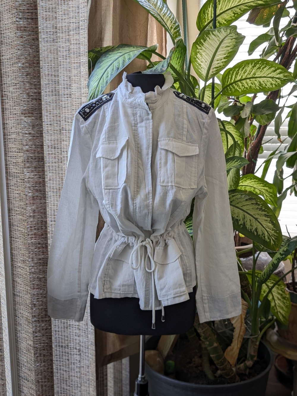 INC international concepts sz 1X women's linen jacker Drawstring Utility Jacket
